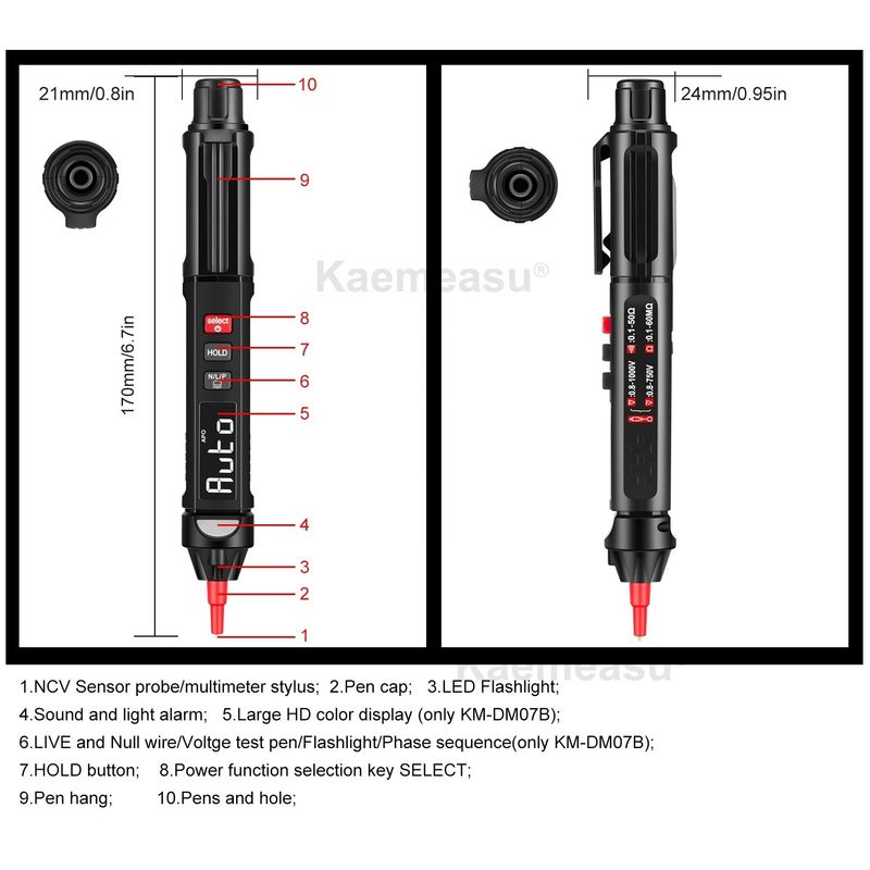 Modello popolare Mini Pen Multimetro Digitale con Tester Multimetro di rilevamento di tensione non a contatto Live/NCV/Sequenza