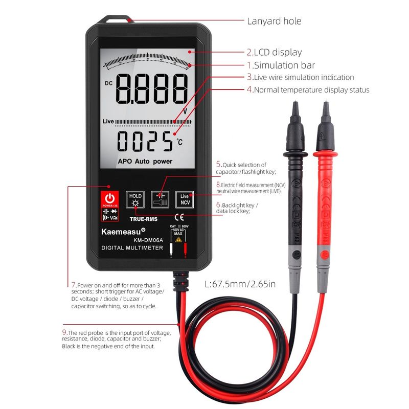 Grande schermo Auto Range Touch Digital Multimeter True RMS Digital Multimeter AC DC Voltage Mini Pocket Multimeter