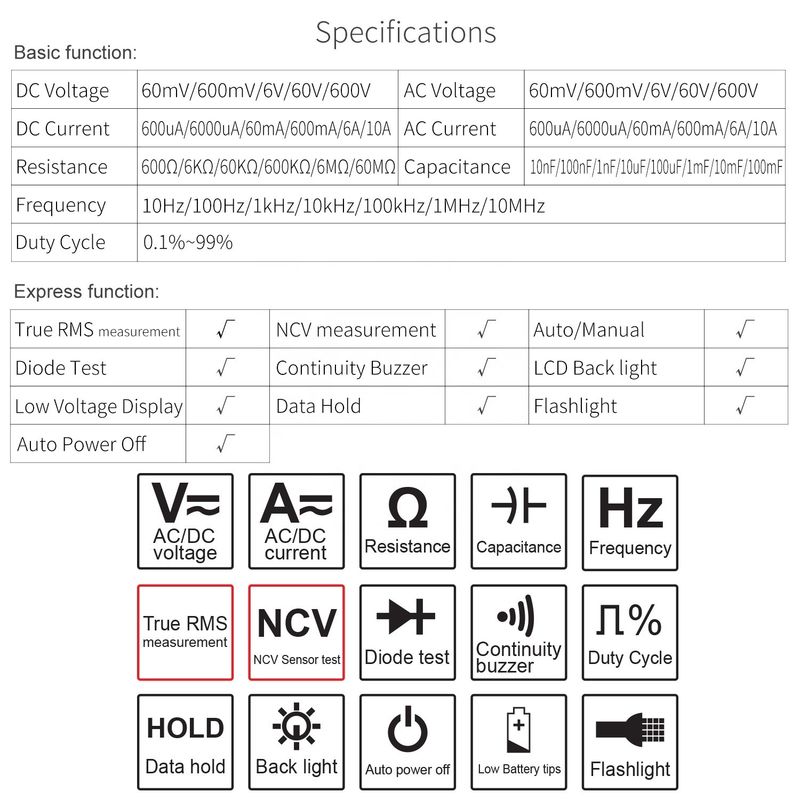 Multifunzione Pocket Digital Multimeter Elettrista Universal Meter Alta precisione DC/AC NCV True RMS Multimeter Tester