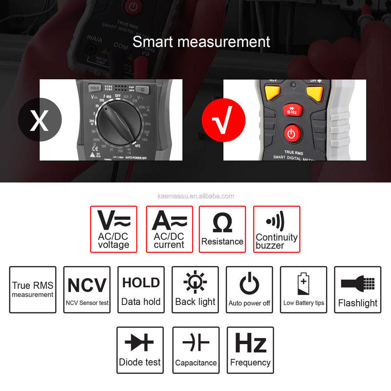 Kaemeasu Multimetro digitale portatile intelligente a corrente continua (DC) e a corrente alternata (AC)