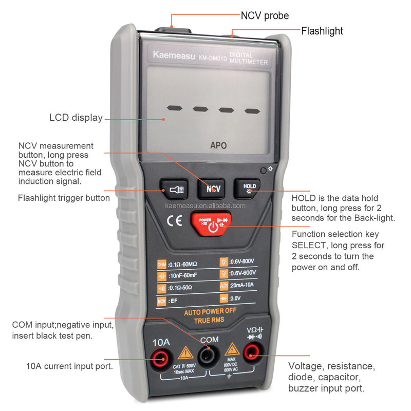 OEM ODM Multitester anti-incendio DC/AC NCV misura uscita di onde quadrate True-rms autonomia digitale Multimetri