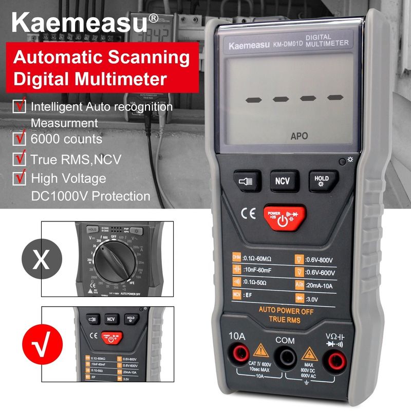 Auto Range Smart Measurement elettricista 6000 conteggi banco Multimetri digitali con funzione Ncv T-rms