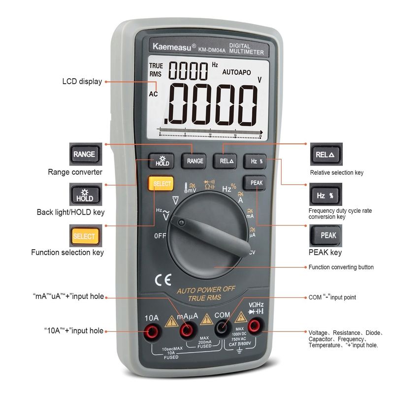 ABS Componenti elettrici 04A OEM ODM Auto range Smart Multitester attrezzature di laboratorio DC/AC 20000 Conti Multimetri digitali