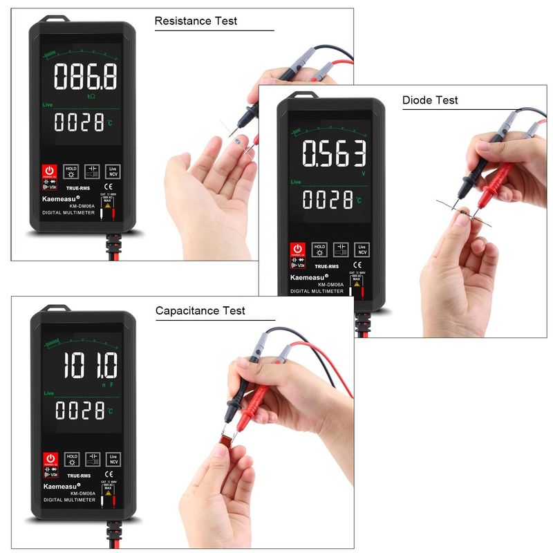Strumenti di riparazione elettronici di tasca Kaemeasu Mini Touch Digital Multimeter 6000 conteggio colore Grande schermo Mini Touch Digital Multimeter