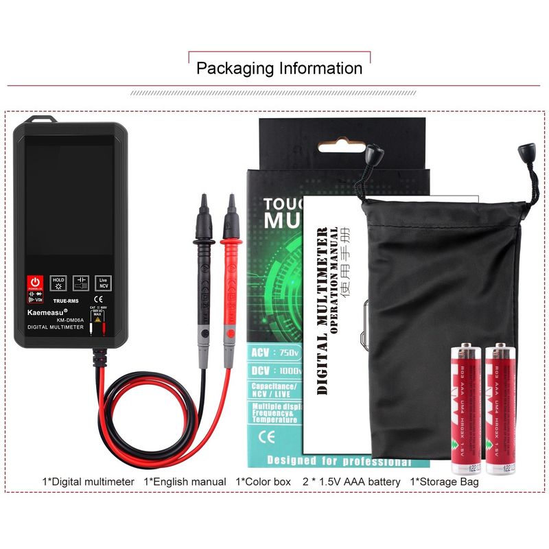 Strumenti di riparazione elettronici di tasca Kaemeasu Mini Touch Digital Multimeter 6000 conteggio colore Grande schermo Mini Touch Digital Multimeter