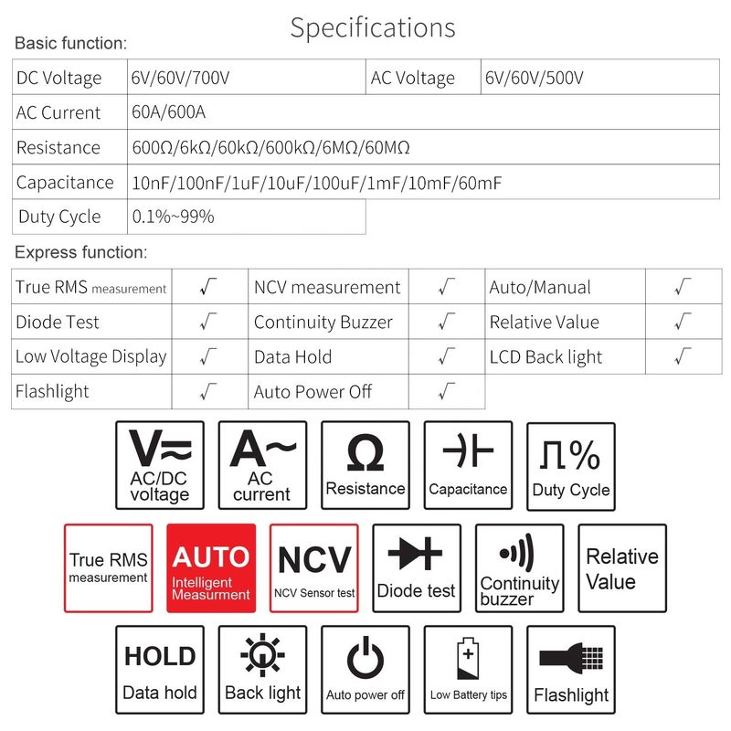 21E Intelligente Digital Clamp Meter NCV Strumento elettronico di riparazione 1000v True Rms Multimeter 6000 Conti corrente Clamp Meter