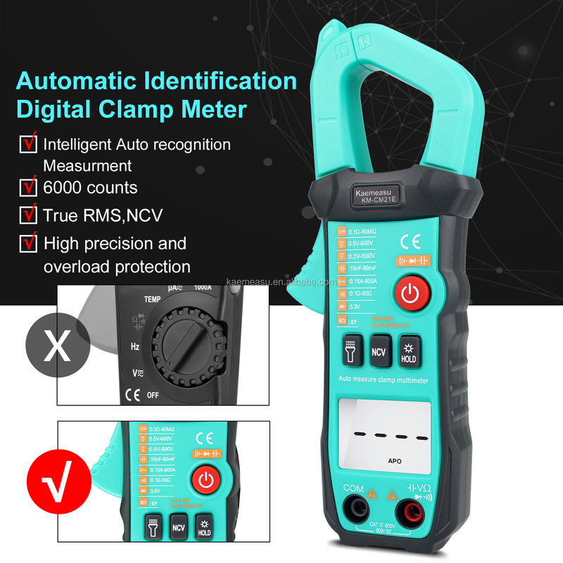600A Misurazione della corrente Trms Voltaggio di gamma automatica Ammeter Hz Ohm Ncv Tester Multimetro Ampere Meter Clamp Meter 21E