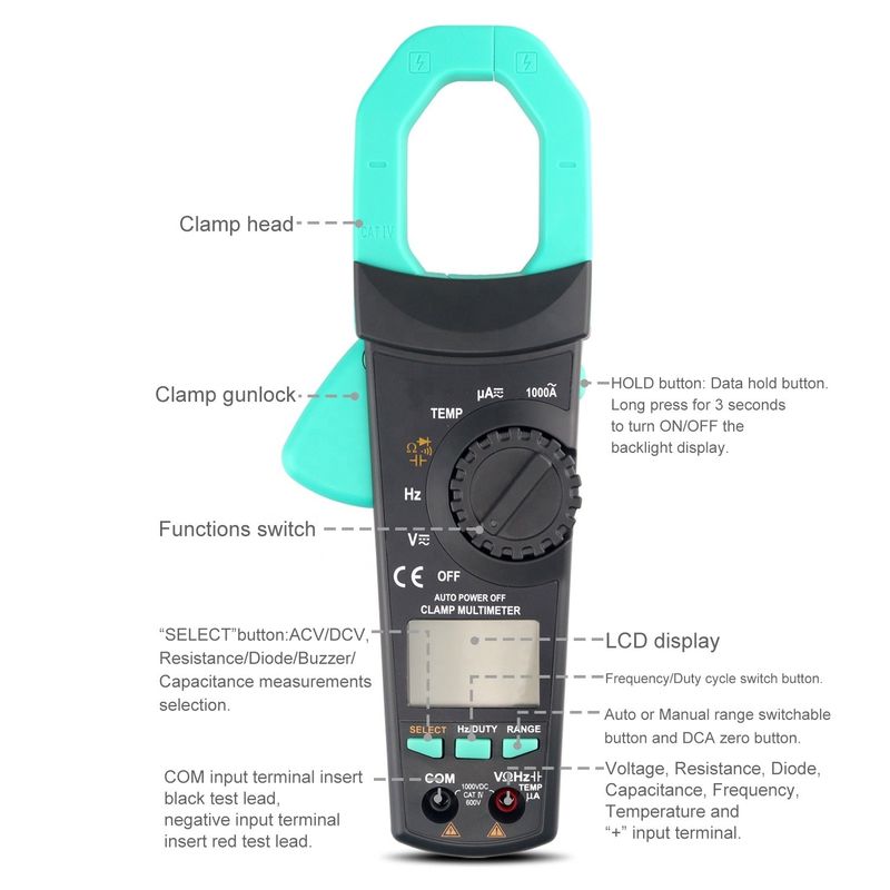 Misuratore di tensione AC/DC professionale da 1000 A con display a 3 5/6 cifre e misurazione multifunzionale della corrente