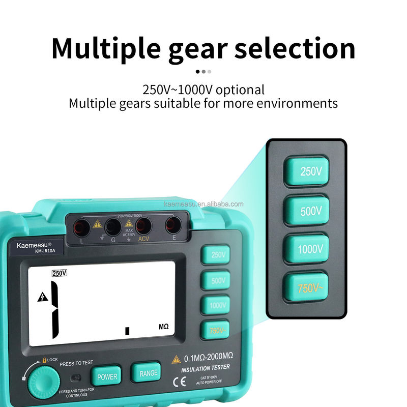 Tester digitale di resistenza all'isolamento con protezione contro sovraccarichi e gamma di misura fino a 2000MΩ Classe 1 250V 500V 1000V