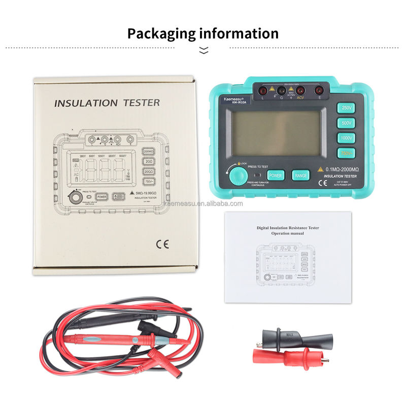 Tester digitale di resistenza all'isolamento con protezione contro sovraccarichi e gamma di misura fino a 2000MΩ Classe 1 250V 500V 1000V