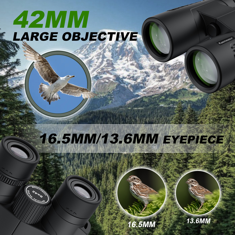 Kaemeasu C Modello nero 10x42 HD binocoli impermeabili per adulti, binocoli per birdwatching e escursioni, ottiche con prisma BAK4, corpo in lega di magnesio a prova di urti, visione chiara e luminosa