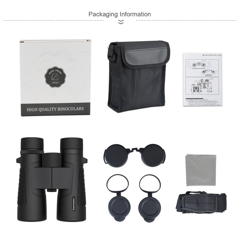 Kaemeasu C Modello nero 10x42 HD binocoli impermeabili per adulti, binocoli per birdwatching e escursioni, ottiche con prisma BAK4, corpo in lega di magnesio a prova di urti, visione chiara e luminosa